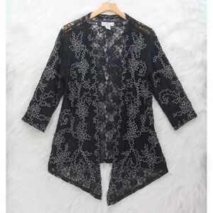 Once Again Open Front Top L Cardigan Embroidery Black Floral Whimsygoth Witchy